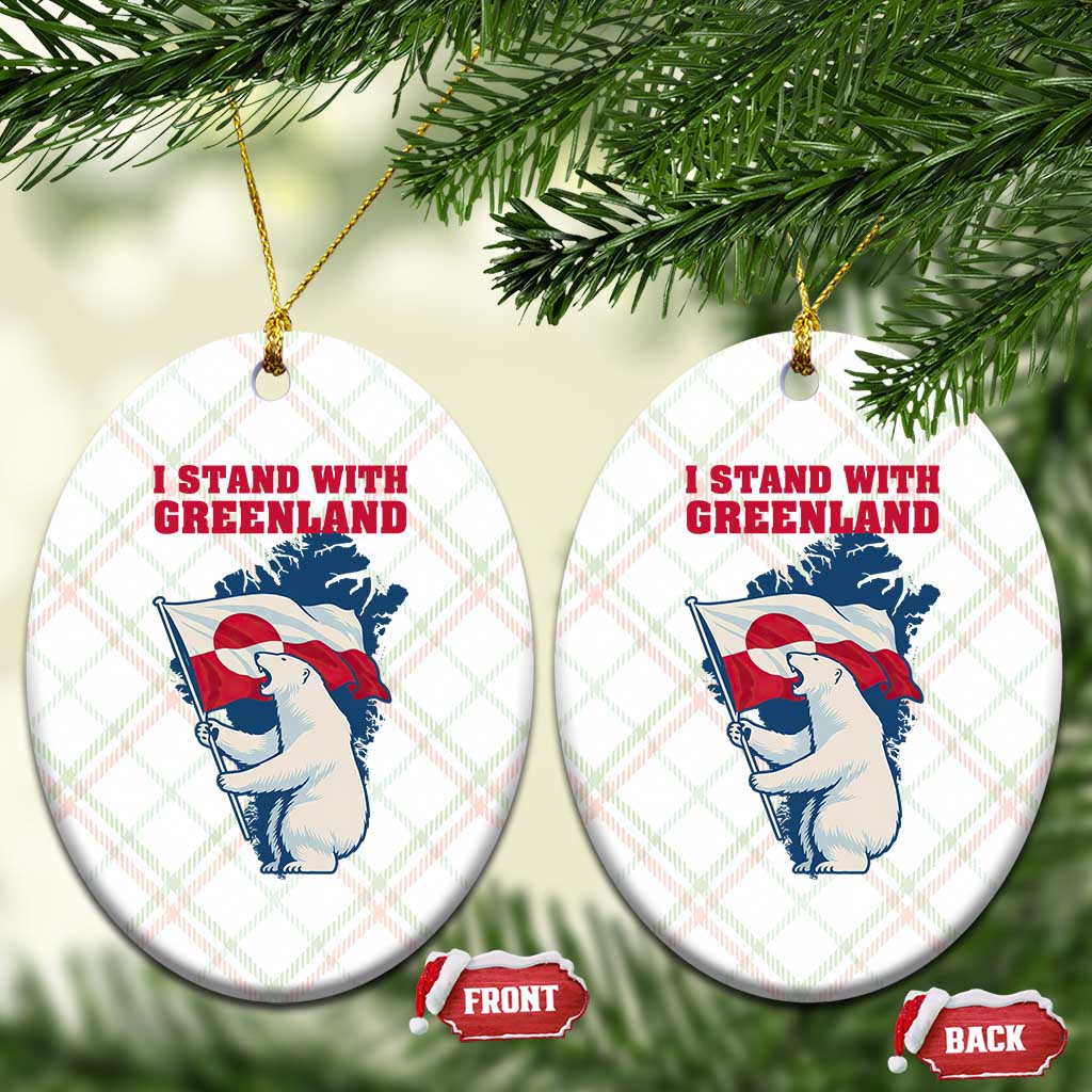 I Stand With Greenland Patriotic Ceramic Ornament Polar Bear Holding Flag Over Map TS02 Print Your Wear