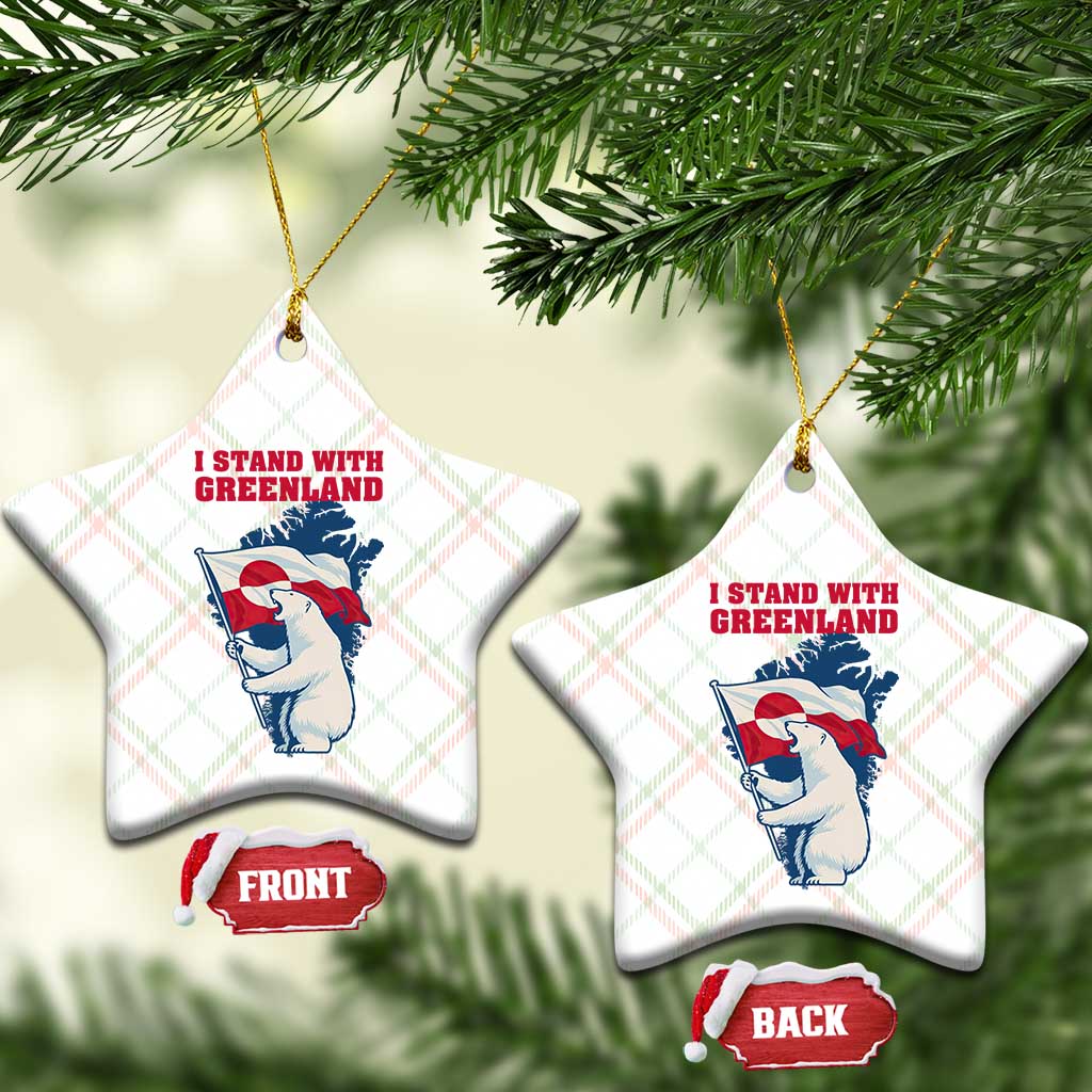 I Stand With Greenland Patriotic Ceramic Ornament Polar Bear Holding Flag Over Map TS02 Print Your Wear