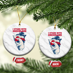 I Stand With Greenland Patriotic Ceramic Ornament Polar Bear Holding Flag Over Map TS02 1pc White Marble Print Your Wear