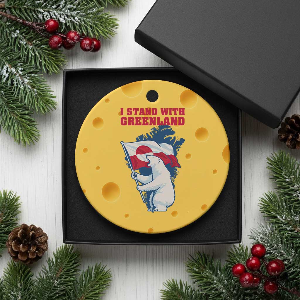 I Stand With Greenland Patriotic Ceramic Ornament Polar Bear Holding Flag Over Map TS02 1pc Yellow Cheese Print Your Wear