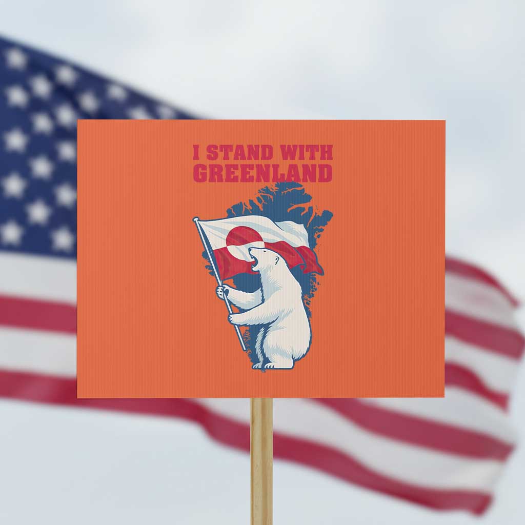 I Stand With Greenland Patriotic Protest Sign Polar Bear Holding Flag Over Map TS02 Horizontal 18