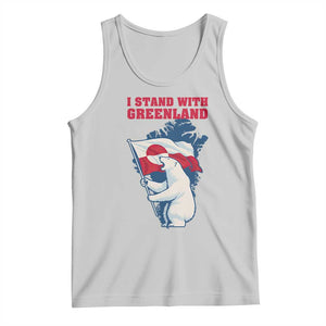 I Stand With Greenland Patriotic Tank Top Polar Bear Holding Flag Over Map TS02 Ash Print Your Wear
