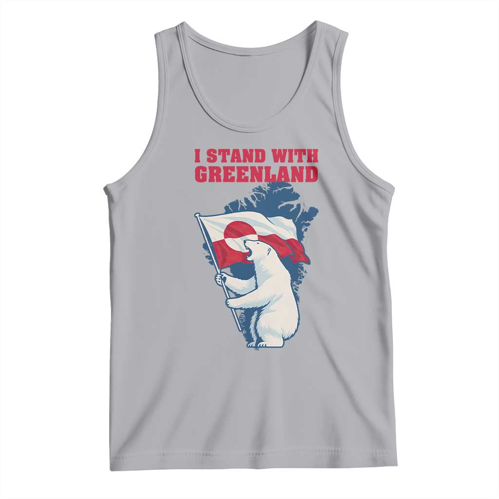 I Stand With Greenland Patriotic Tank Top Polar Bear Holding Flag Over Map TS02 Athletic Heather Print Your Wear