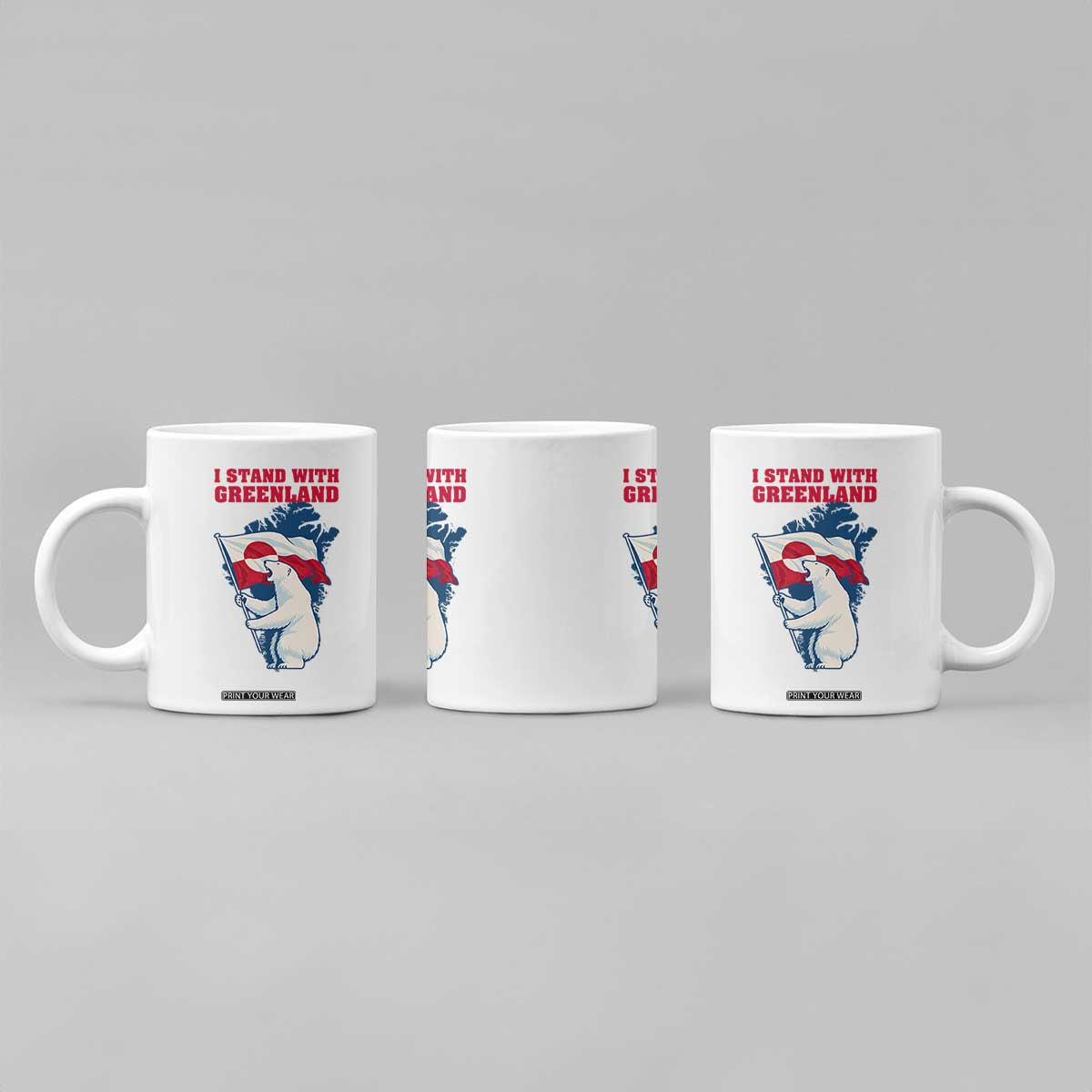 I Stand With Greenland Patriotic Coffee Mug Polar Bear Holding Flag Over Map TS02 Print Your Wear