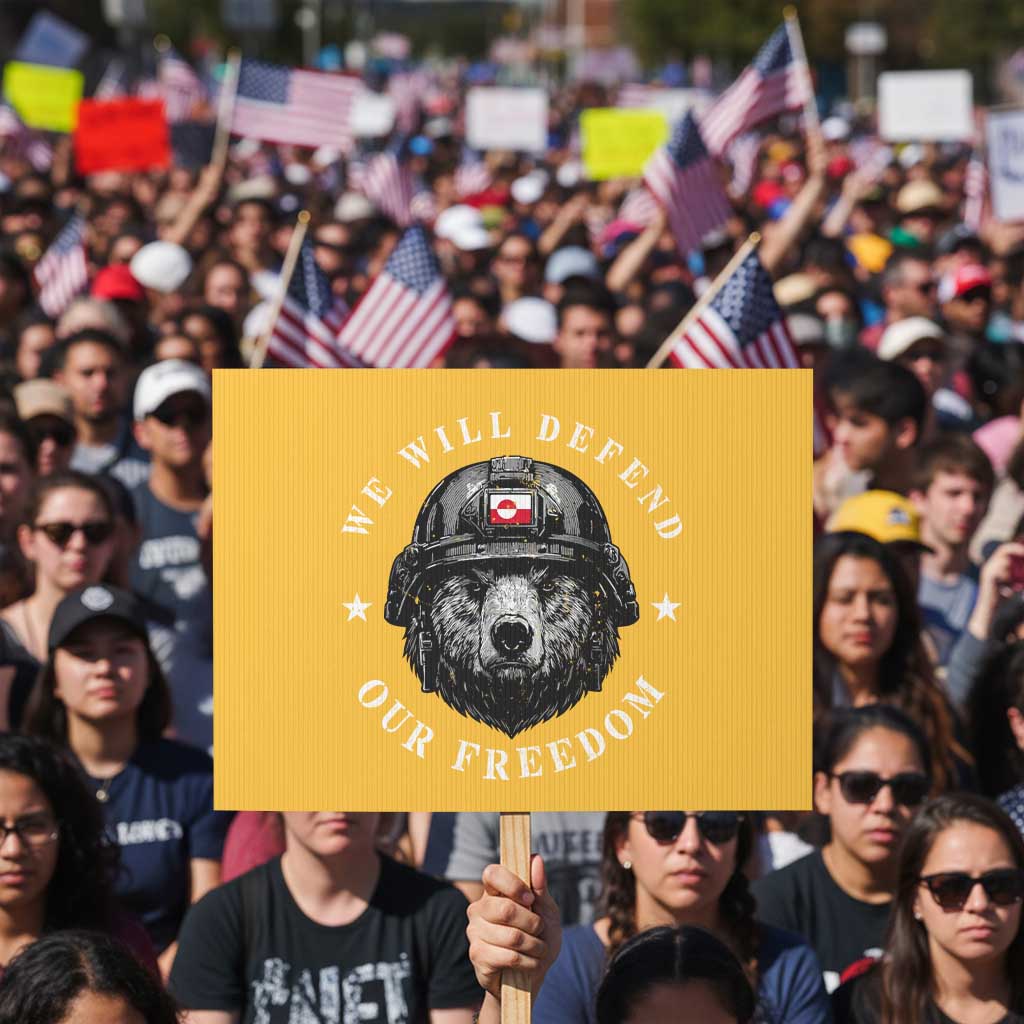 Greenland Bear We Will Defend Our Freedom Protest Sign Polar Bear Soldier National Pride TS02 Horizontal 18