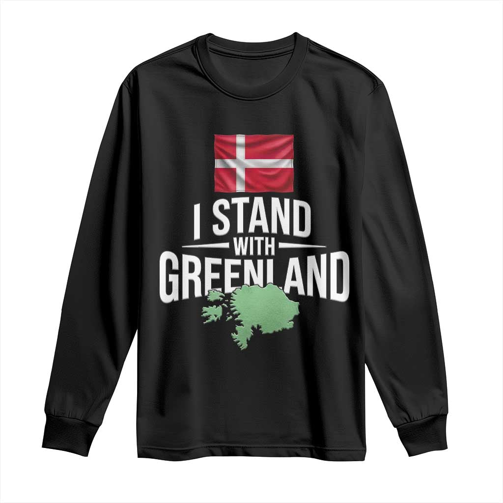 Denmark I Stand With Greenland Long Sleeve Shirt Danish Flag and Map Unity Support Protest TS02 Black Print Your Wear