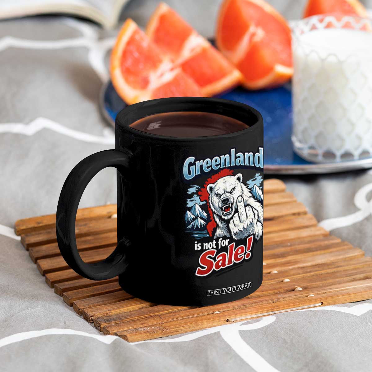 Greenland Is Not For Sale Protest Coffee Mug Aggressive Polar Bear with Middle Finger Graphic TS02 Print Your Wear