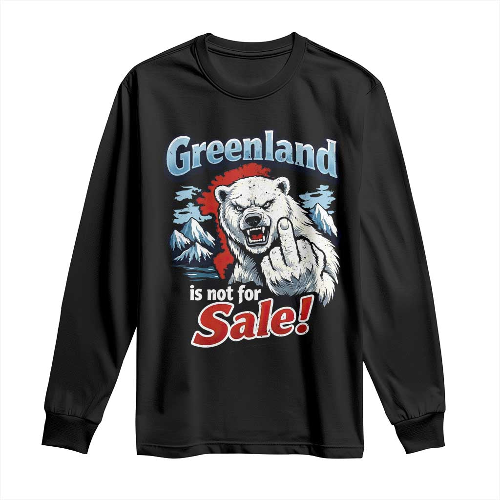 Greenland Is Not For Sale Protest Long Sleeve Shirt Aggressive Polar Bear with Middle Finger Graphic TS02 Black Print Your Wear