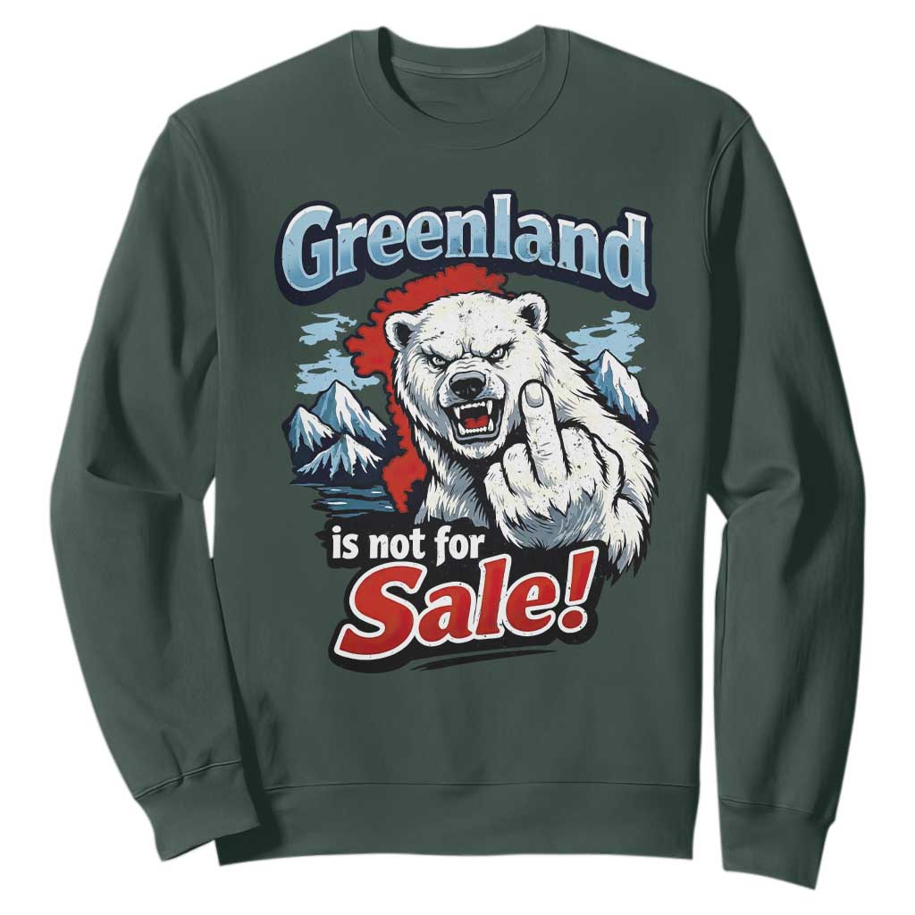 Greenland Is Not For Sale Protest Sweatshirt Aggressive Polar Bear with Middle Finger Graphic TS02 Dark Forest Green Print Your Wear