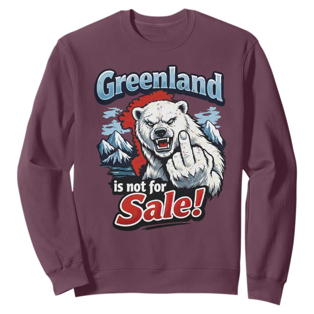 Greenland Is Not For Sale Protest Sweatshirt Aggressive Polar Bear with Middle Finger Graphic TS02 Maroon Print Your Wear