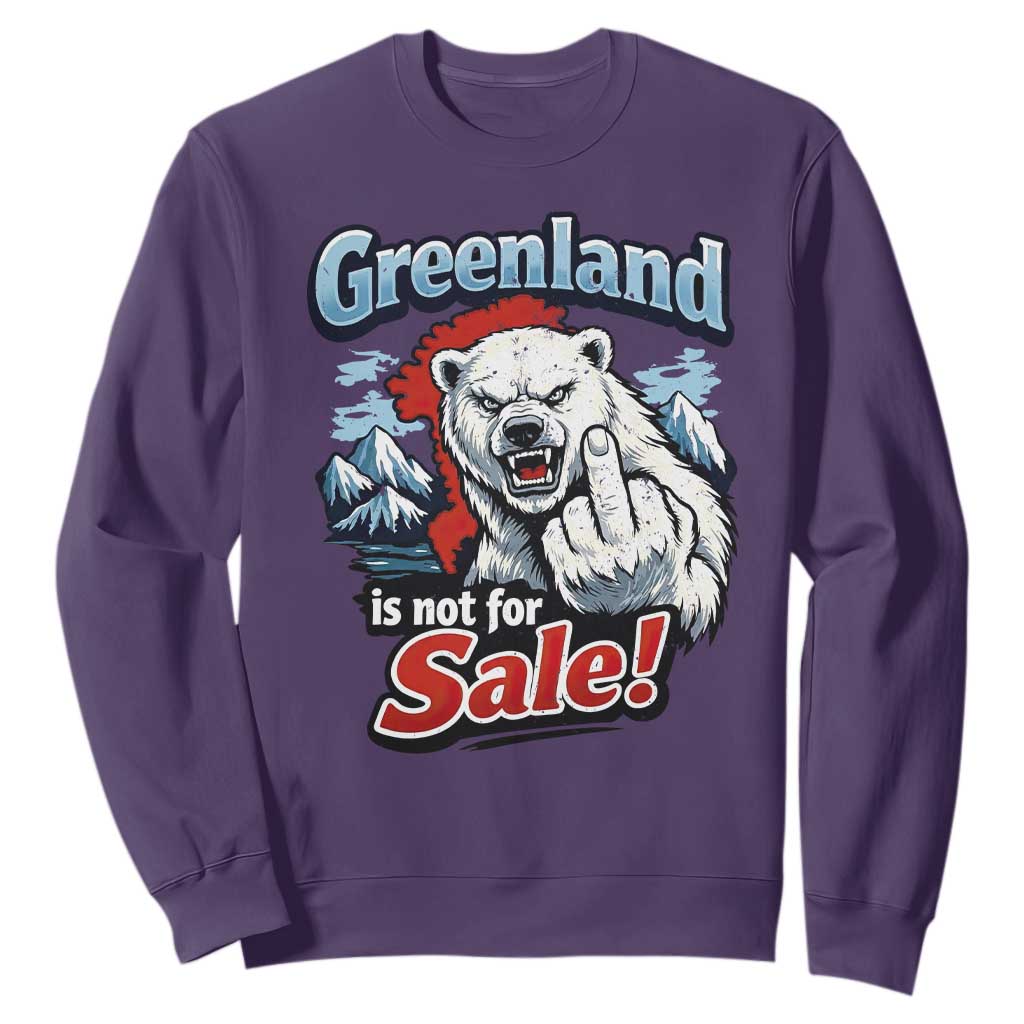 Greenland Is Not For Sale Protest Sweatshirt Aggressive Polar Bear with Middle Finger Graphic TS02 Purple Print Your Wear