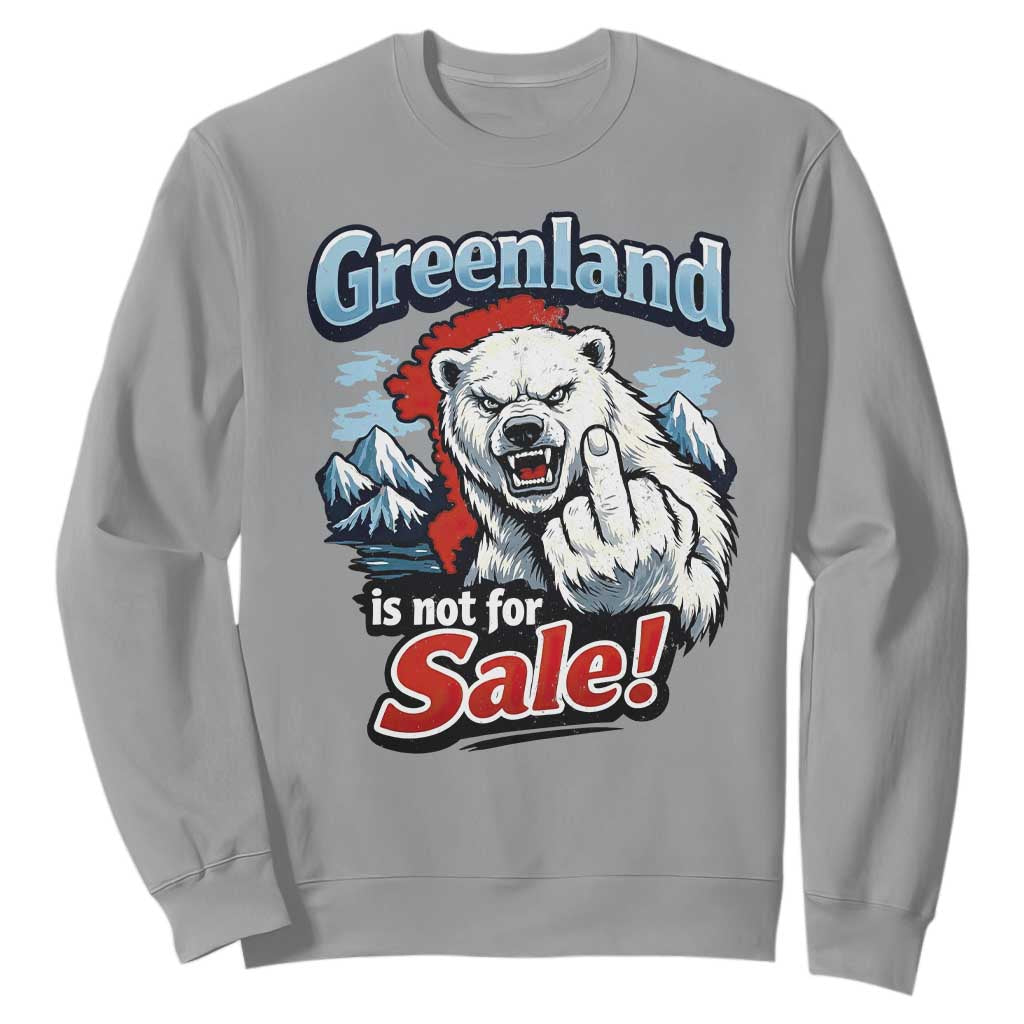 Greenland Is Not For Sale Protest Sweatshirt Aggressive Polar Bear with Middle Finger Graphic TS02 Sport Gray Print Your Wear