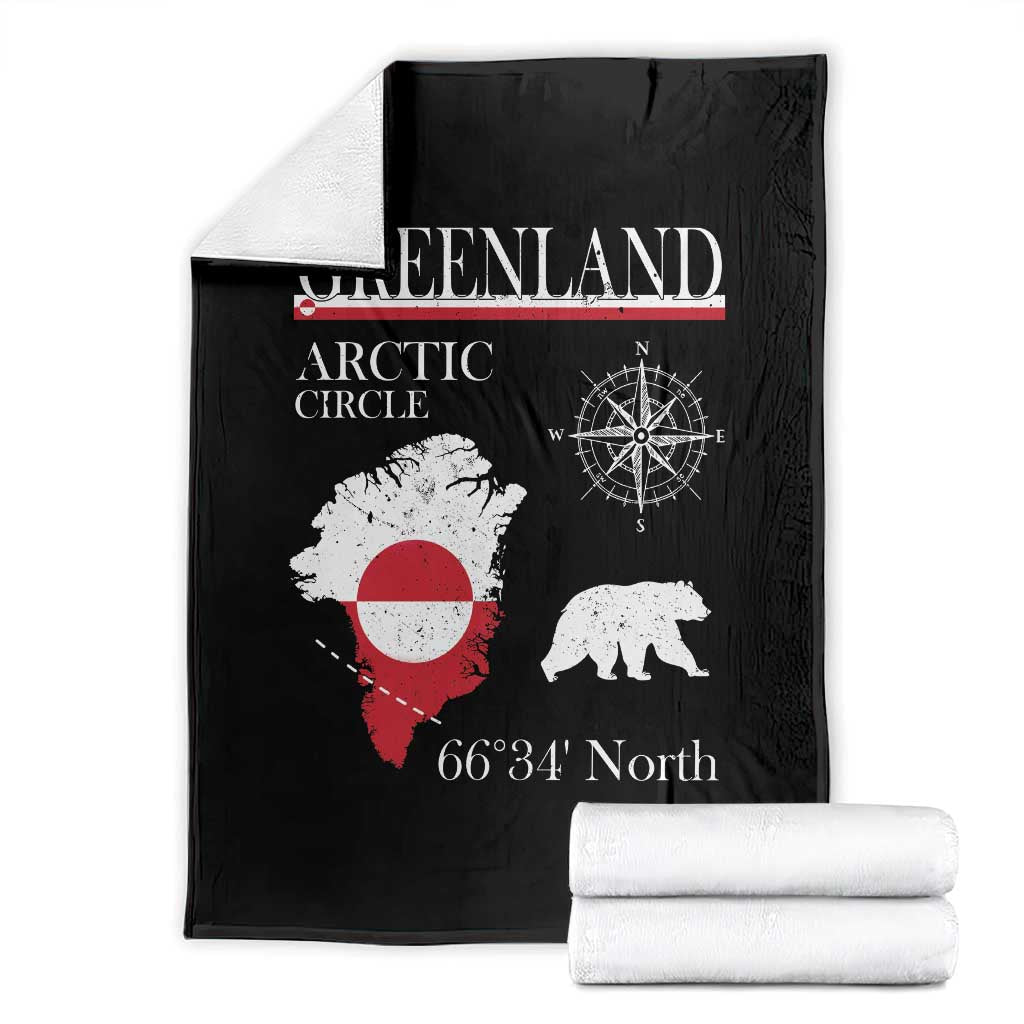 Greenland Arctic Circle Throw Blanket Map Compass and Polar Bear Adventure TS02 Black Print Your Wear