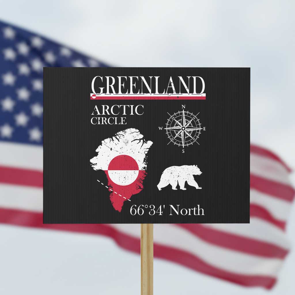 Greenland Arctic Circle Protest Sign Map Compass and Polar Bear Adventure TS02 Horizontal 18