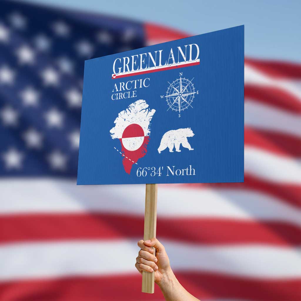 Greenland Arctic Circle Protest Sign Map Compass and Polar Bear Adventure TS02 Horizontal 18