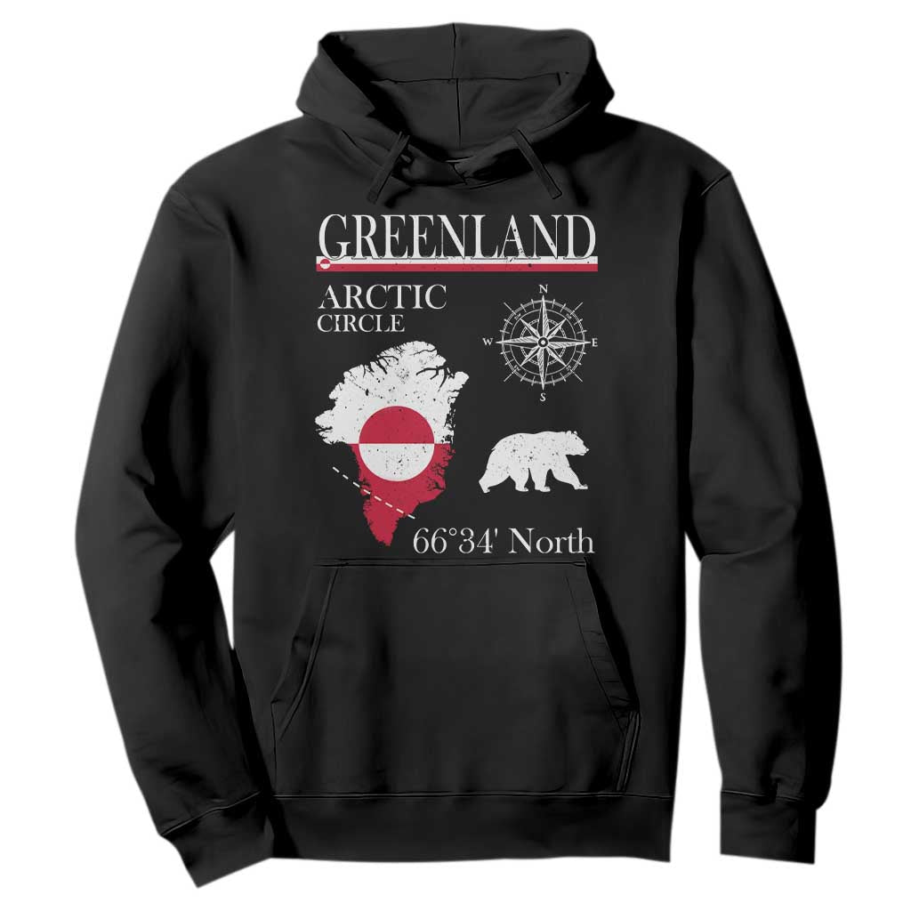 Greenland Arctic Circle Hoodie Map Compass and Polar Bear Adventure TS02 Black Print Your Wear