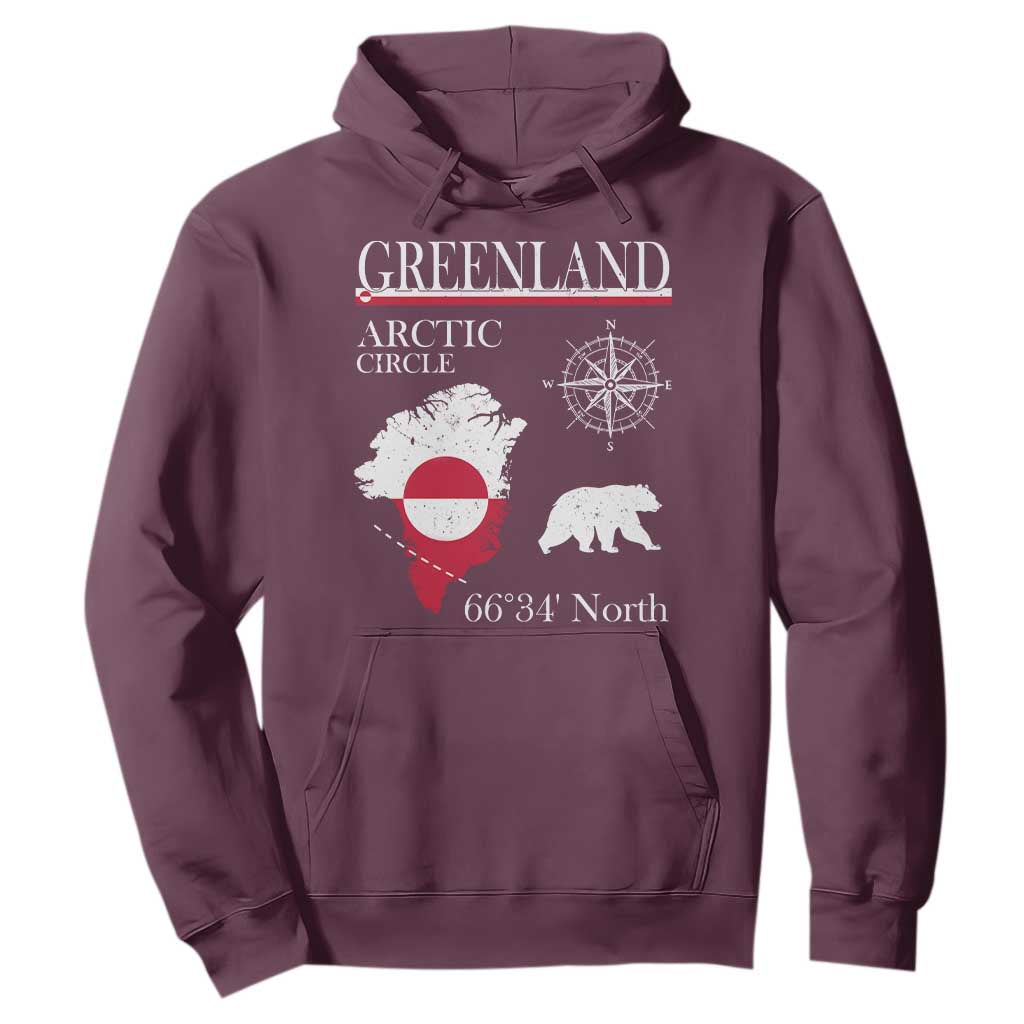 Greenland Arctic Circle Hoodie Map Compass and Polar Bear Adventure TS02 Maroon Print Your Wear