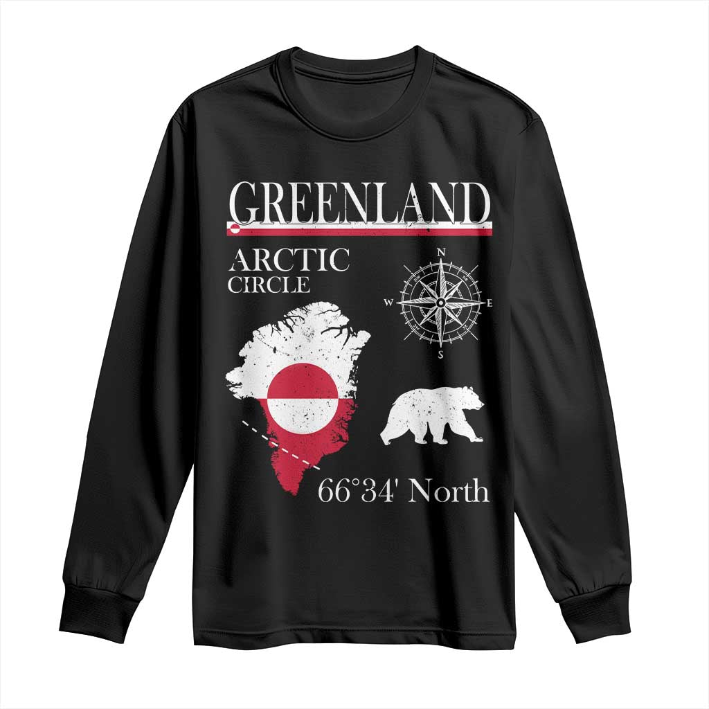 Greenland Arctic Circle Long Sleeve Shirt Map Compass and Polar Bear Adventure TS02 Black Print Your Wear