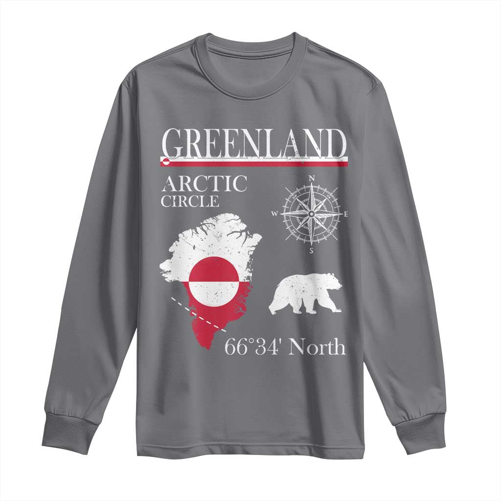 Greenland Arctic Circle Long Sleeve Shirt Map Compass and Polar Bear Adventure TS02 Charcoal Print Your Wear