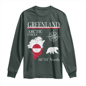 Greenland Arctic Circle Long Sleeve Shirt Map Compass and Polar Bear Adventure TS02 Dark Forest Green Print Your Wear