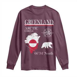 Greenland Arctic Circle Long Sleeve Shirt Map Compass and Polar Bear Adventure TS02 Maroon Print Your Wear
