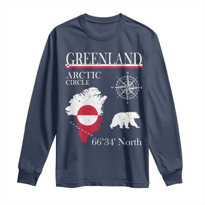 Greenland Arctic Circle Long Sleeve Shirt Map Compass and Polar Bear Adventure TS02 Navy Print Your Wear