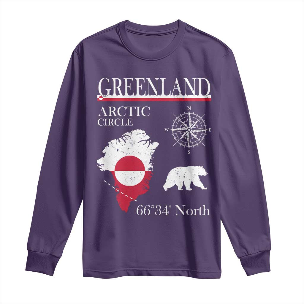 Greenland Arctic Circle Long Sleeve Shirt Map Compass and Polar Bear Adventure TS02 Purple Print Your Wear