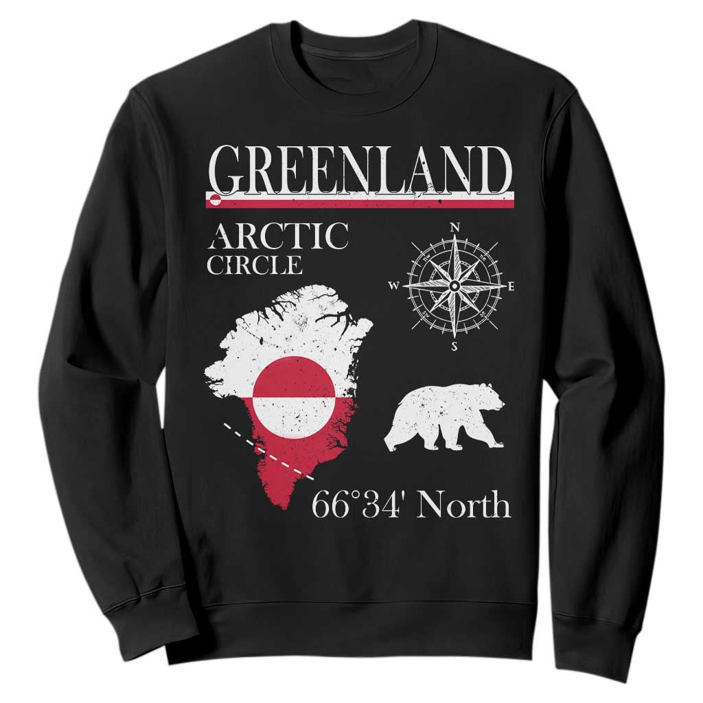 Greenland Arctic Circle Sweatshirt Map Compass and Polar Bear Adventure TS02 Black Print Your Wear