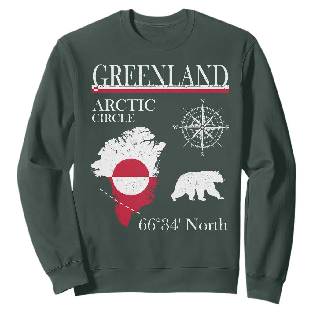 Greenland Arctic Circle Sweatshirt Map Compass and Polar Bear Adventure TS02 Dark Forest Green Print Your Wear