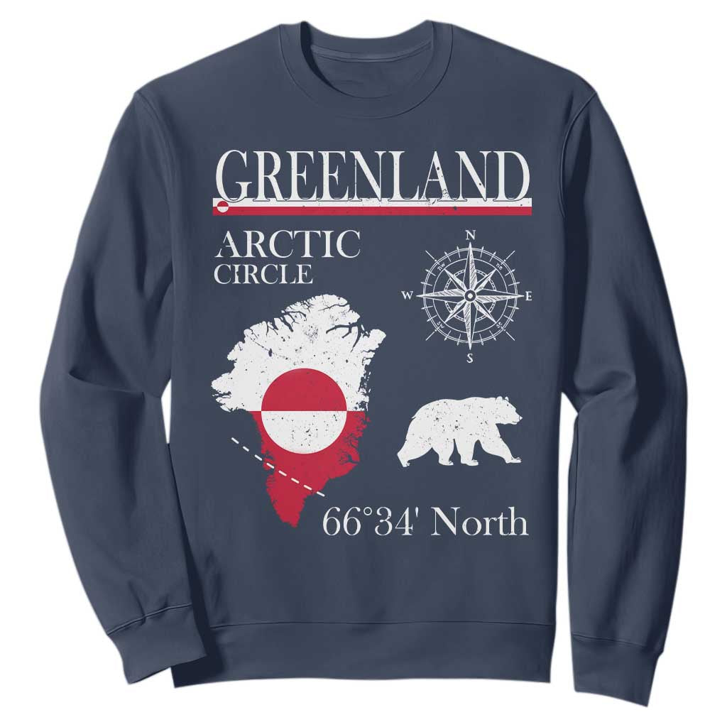 Greenland Arctic Circle Sweatshirt Map Compass and Polar Bear Adventure TS02 Navy Print Your Wear