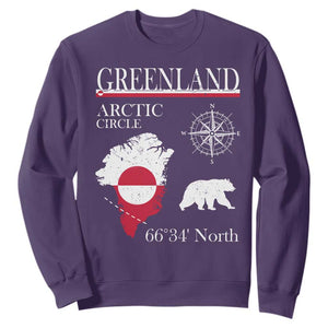 Greenland Arctic Circle Sweatshirt Map Compass and Polar Bear Adventure TS02 Purple Print Your Wear