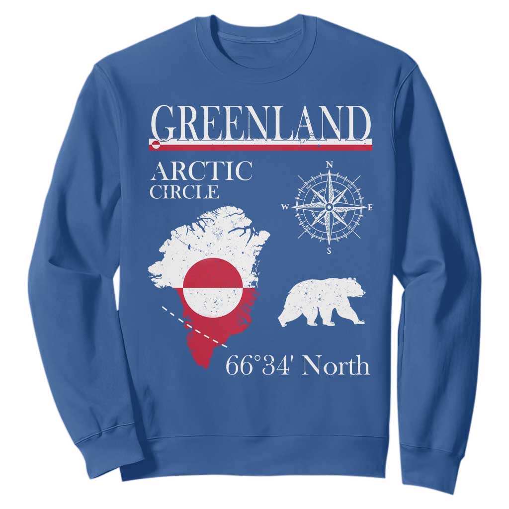 Greenland Arctic Circle Sweatshirt Map Compass and Polar Bear Adventure TS02 Royal Blue Print Your Wear