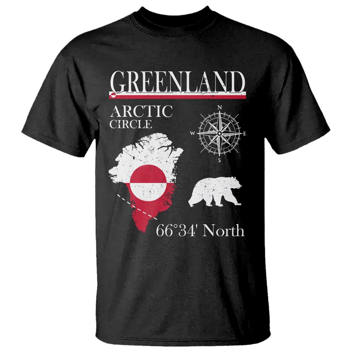 Greenland Arctic Circle T Shirt Map Compass and Polar Bear Adventure TS02 Black Print Your Wear