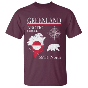 Greenland Arctic Circle T Shirt Map Compass and Polar Bear Adventure TS02 Maroon Print Your Wear