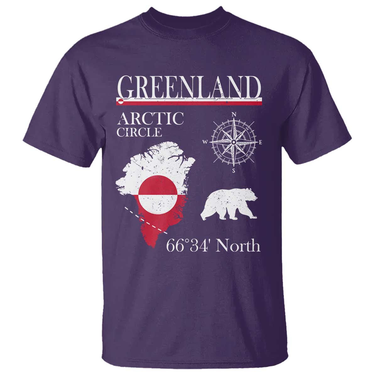 Greenland Arctic Circle T Shirt Map Compass and Polar Bear Adventure TS02 Purple Print Your Wear