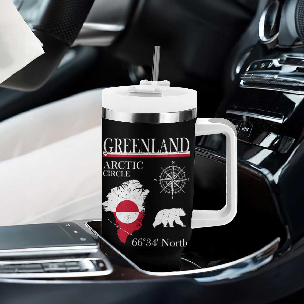 Greenland Arctic Circle Tumbler With Handle Map Compass and Polar Bear Adventure TS02 Print Your Wear