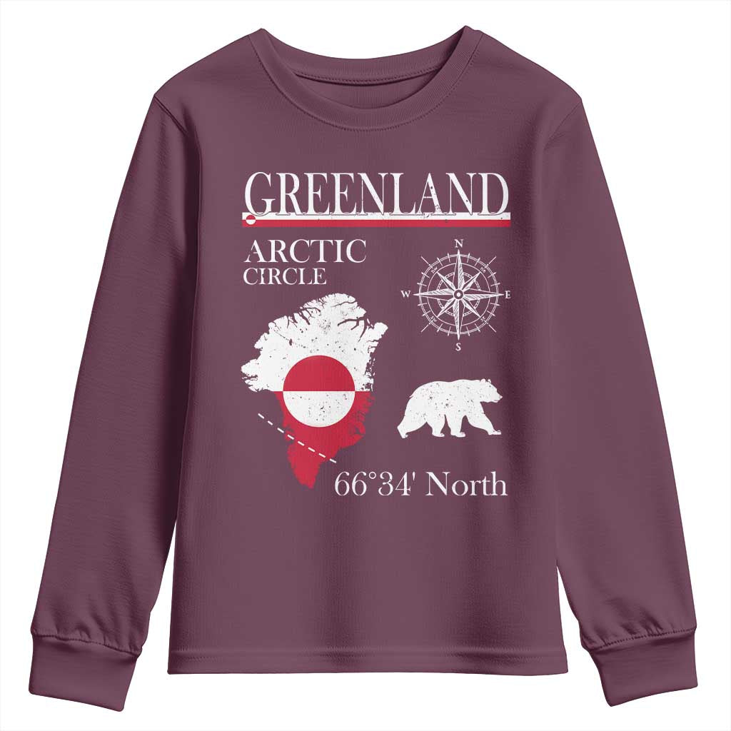 Greenland Arctic Circle Youth Sweatshirt Map Compass and Polar Bear Adventure TS02 Maroon Print Your Wear