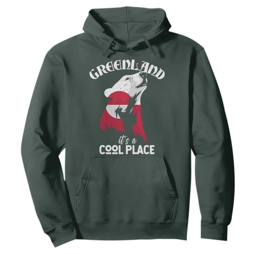 Polar Bear Greenland Flag Graphic Hoodie It's a Cool Place Arctic Circle TS02 Dark Forest Green Print Your Wear