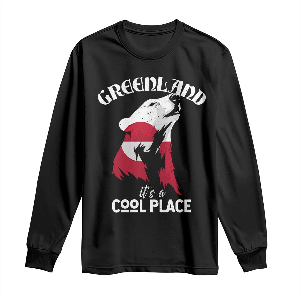 Polar Bear Greenland Flag Graphic Long Sleeve Shirt It's a Cool Place Arctic Circle TS02 Black Print Your Wear