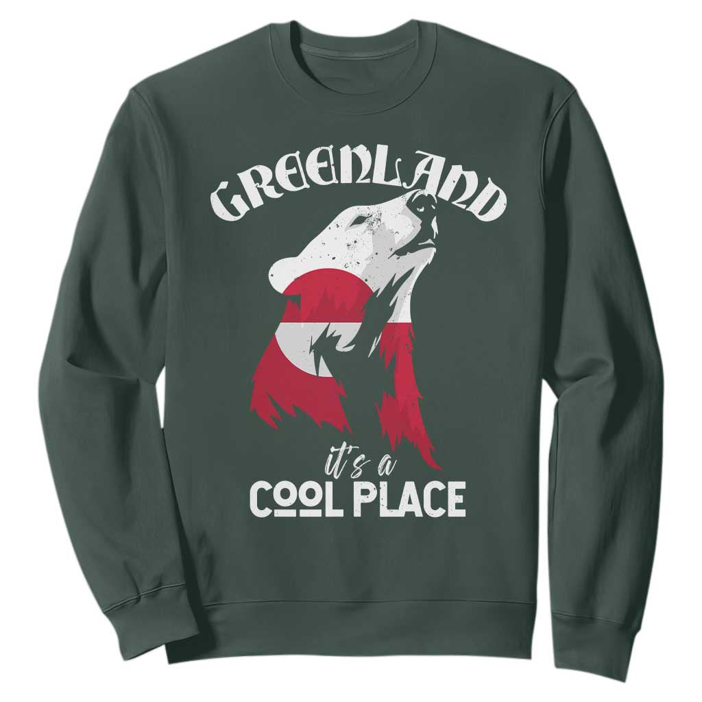 Polar Bear Greenland Flag Graphic Sweatshirt It's a Cool Place Arctic Circle TS02 Dark Forest Green Print Your Wear