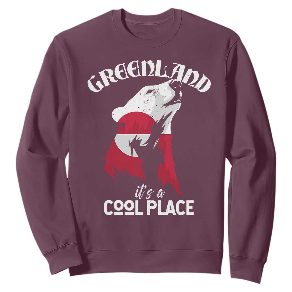 Polar Bear Greenland Flag Graphic Sweatshirt It's a Cool Place Arctic Circle TS02 Maroon Print Your Wear