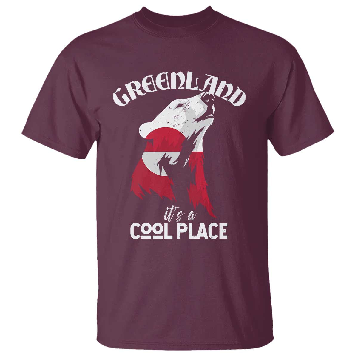 Polar Bear Greenland Flag Graphic T Shirt It's a Cool Place Arctic Circle TS02 Maroon Print Your Wear