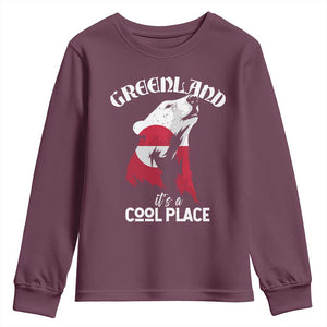 Polar Bear Greenland Flag Graphic Youth Sweatshirt It's a Cool Place Arctic Circle TS02 Maroon Print Your Wear