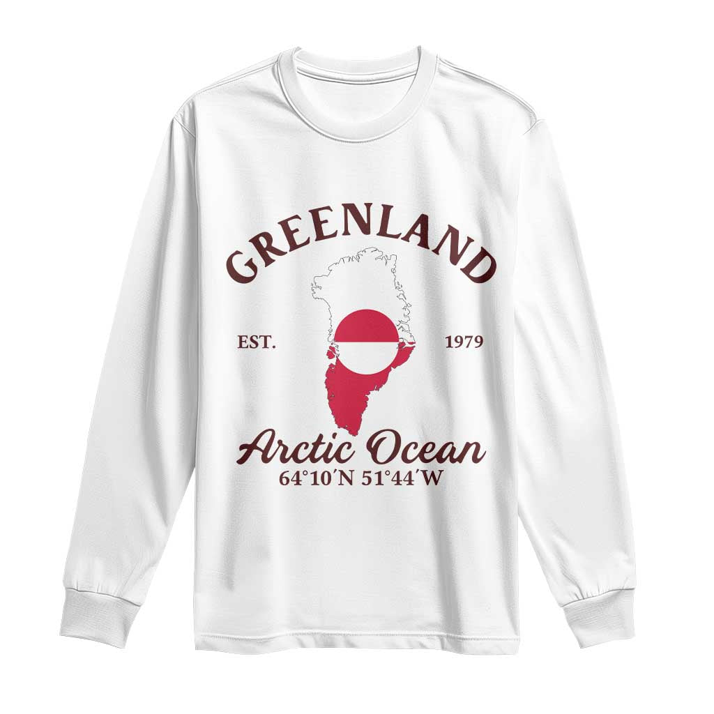 Greenland Arctic Ocean Long Sleeve Shirt Vintage Coordinates Map National Flag Pride TS02 White Print Your Wear
