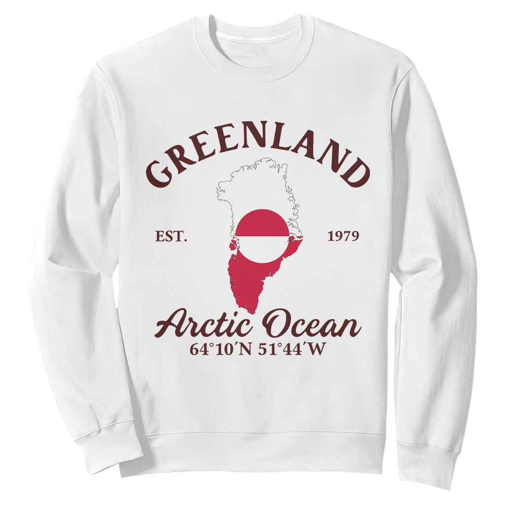 Greenland Arctic Ocean Sweatshirt Vintage Coordinates Map National Flag Pride TS02 White Print Your Wear