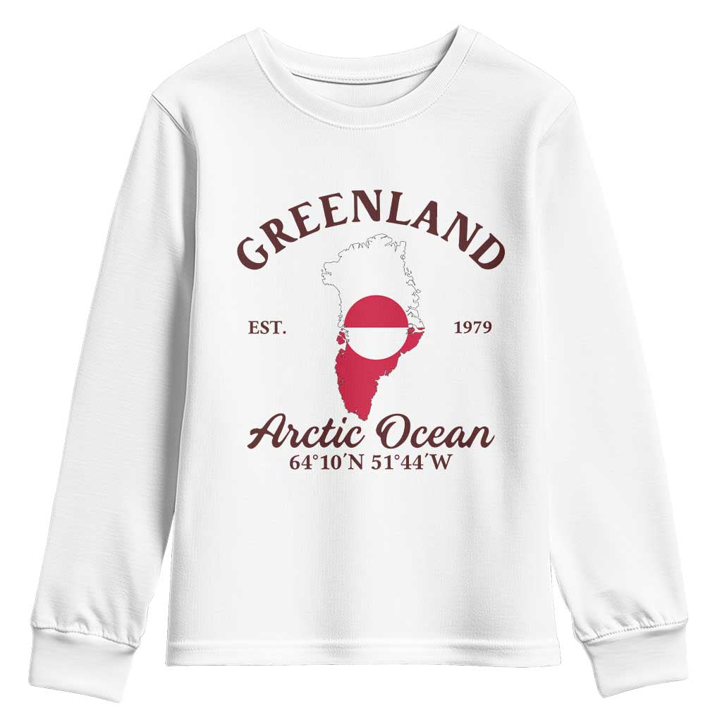 Greenland Arctic Ocean Youth Sweatshirt Vintage Coordinates Map National Flag Pride TS02 White Print Your Wear