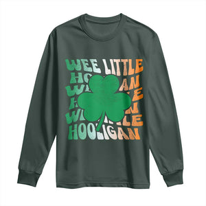 Funny St Patricks Day Long Sleeve Shirt Wee Little Hooligan Funny Leprechaun Kids Boys Girls TS02 Dark Forest Green Print Your Wear