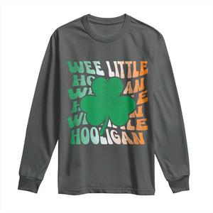 Funny St Patricks Day Long Sleeve Shirt Wee Little Hooligan Funny Leprechaun Kids Boys Girls TS02 Dark Heather Print Your Wear