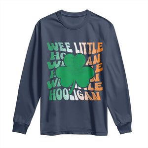 Funny St Patricks Day Long Sleeve Shirt Wee Little Hooligan Funny Leprechaun Kids Boys Girls TS02 Navy Print Your Wear