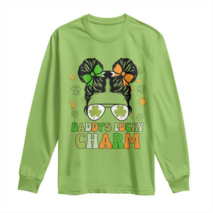 Funny St Patricks Day Kid Long Sleeve Shirt Mommy's Lucky Charm Cute Little Bun Girls TS02 Lime Print Your Wear